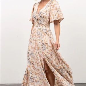Baltic Born Floral Maxi Dress in Cream and Tan
